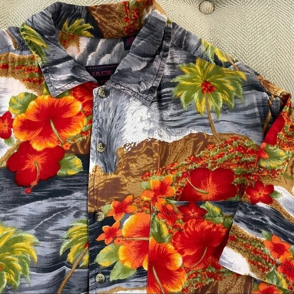 Jack Hollywood Rayon Hawiian Shirt Button Up Hibiscus Flower Palm Trees M - Picture 2 of 6